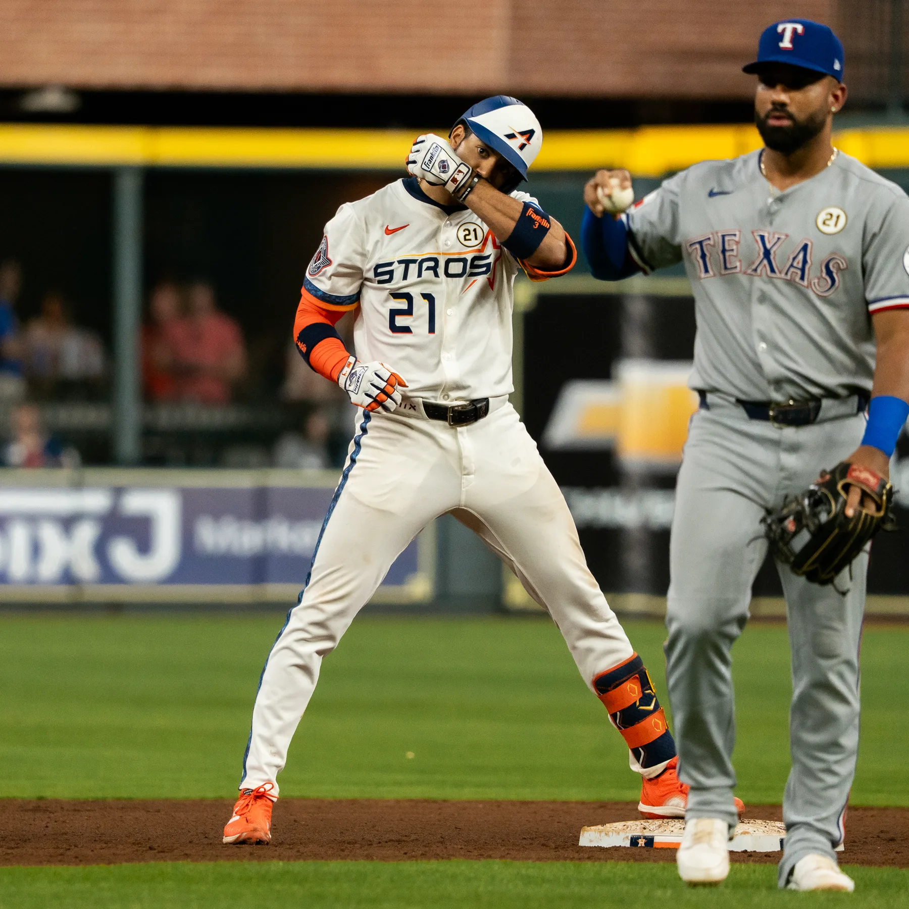 MLB baseball coverage — Jeremy Peña celebrating a double.