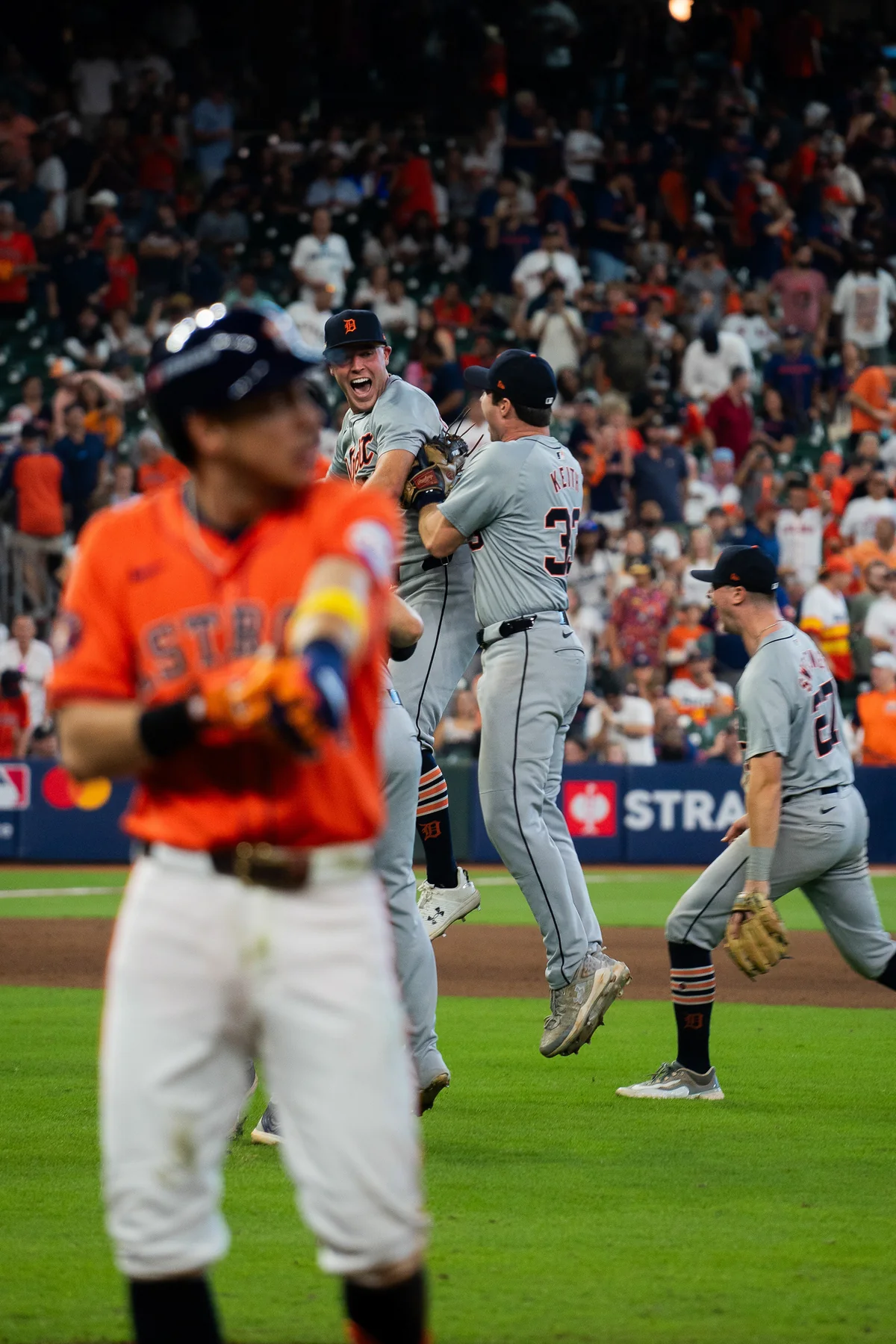 MLB baseball coverage — Detroit Tigers after a postseason win against Houston.