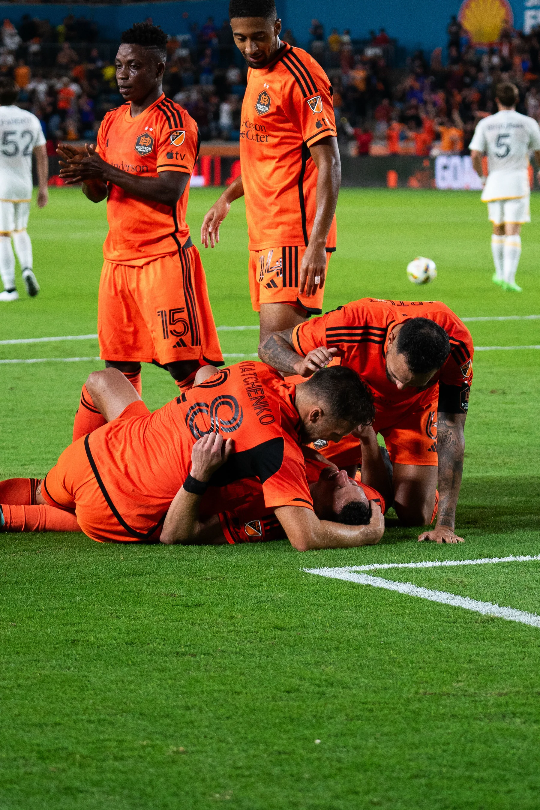 MLS soccer coverage — Player reaction after a goal.