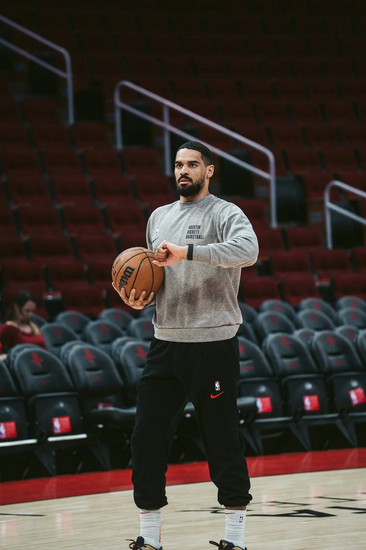NBA basketball coverage — Houston Rockets practice.